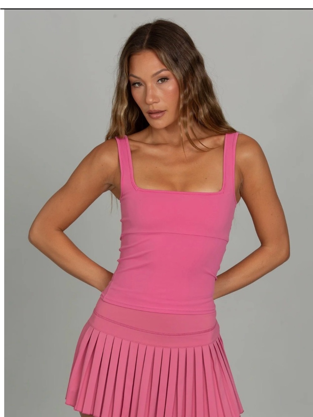 GOLDHINGE High-Waist Pink Pleated Skater Skirt